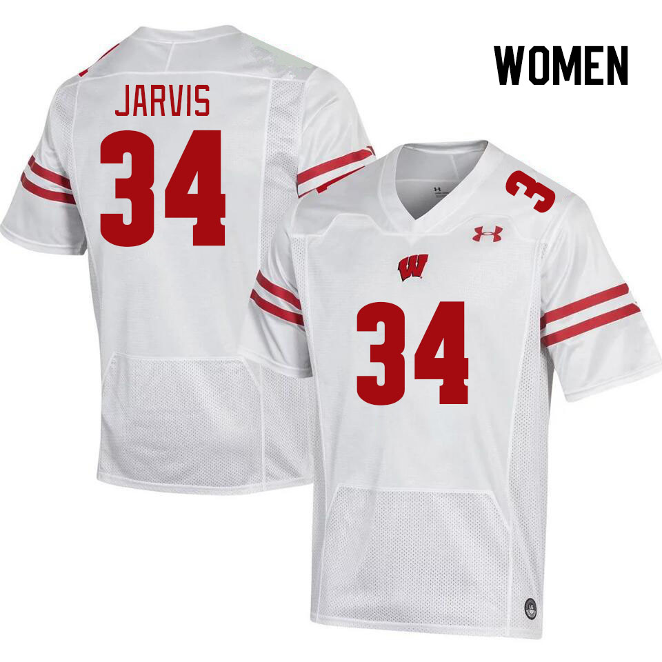Women #34 Charlie Jarvis Winsconsin Badgers College Football Jerseys Stitched Sale-White
